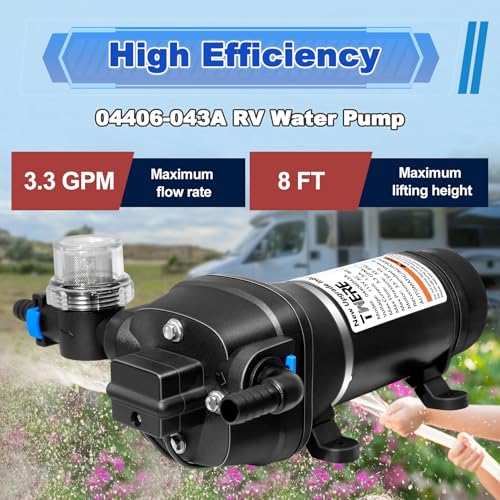 Image of 04406043A Water Pump,3.3GPM 115V 35PSI Diaphragm Water Pump With Strainer and Pressure Switch for RV Yacht Marine Caravan