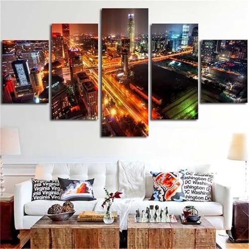 Peinture Diamant 5 Pièces XXL Paysage Urbain Nocturne pour Passionnés