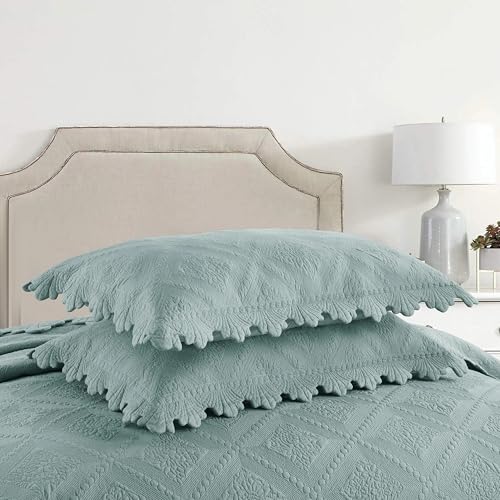 MarCielo 3-Piece 100% Cotton Oversized Bedspread Lightweight Quilt Coverlet Embroidery Farmhouse Bedding Set (Tk Aqua Green, Oversized Queen (100"x106"))