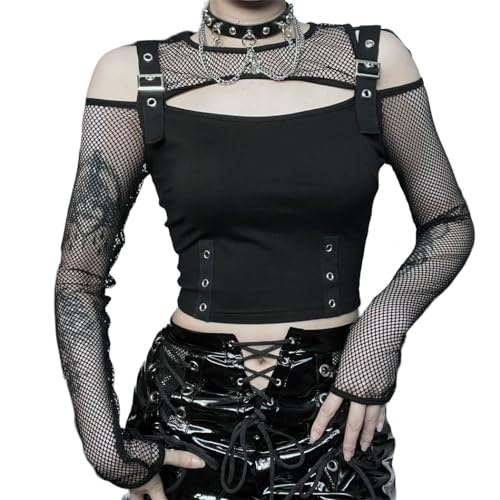 Goth Crop Top for Teen Girls Aesthetic Emo Shirts Casual Tops for Women Long Sleeve Punk