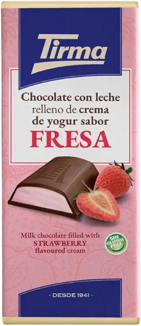 Tirma Tableta Chocolate Leche Relleno Yogur Fresa 103g - Figuritas Chocolate