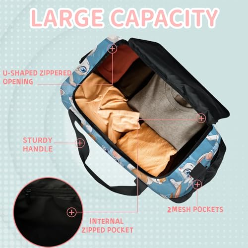 Rabbit Cartoon Travel Duffle Bag - Waterproof weekend luggage bag, men's sports and fitness bag, delivery hospital storage bag, overnight luggage bag with pull rod cover4