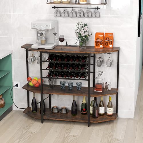 Miniatura 9 de Goplus - Portabotellas Con Estación De Carga Integrada, Mueble De Bar De 3 Niveles Con Estantes Abiertos Espaciosos Y Armario Para Botellas De Vino, Adecuado Para Cocina, Comedor Brown Industri
