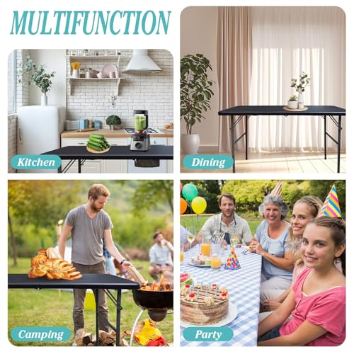 Image of Gocamptoo Folding Table,4ft Indoor Outdoor Heavy Duty Portable Folding Square Plastic Dining Table w /Handle, Lock for Picnic, Party, Camping (4 FT) Black