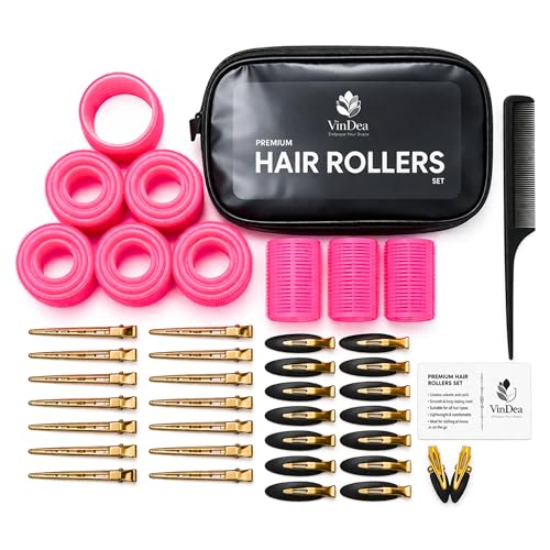 Hair Rollers with Clips 50PCS Set Self Grip Curlers (60/48/36/25mm) with 24 Metal & No Bend Clips Rat Tail Comb & Storage Bag for Long Medium & Short Hair Volume & Lift DIY Styling