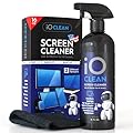 Screen Cleaner Spray (16oz - 473ml) – Best Large Cleaning Kit for LCD LED OLED TV, Smartphone, iPad, Laptop, Touchscreen, Computer Monitor, Electronic Devices, Microfiber Cloth Wipes and 2 Nozzles