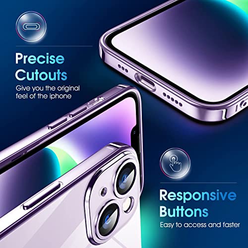 Image of VONZEE Compatible with iPhone 14 Case 6.1 inch, Luxury Electroplated Soft Edge Bumper Case, Full Camera Protection & Reinforced Corners Shockproof Case Cover|Transparent|Purple