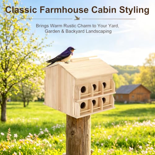 Image of Purple Martin Bird House, Large 12-Room Wooden Birdhouse for Outdoors