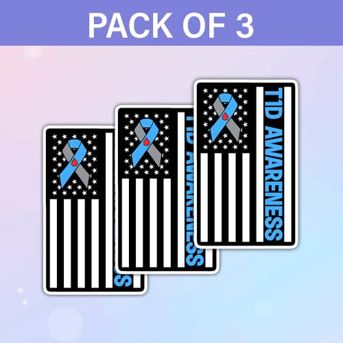 Image of SODAVA 3Pcs T1D Awareness Sticker, Type 1 Diabetes Awareness Blue and Gray Ribbon Awareness Flag Stickers for Laptop Water Bottle Phone Accessory Boat Car Bumper Window Helmet, Stickers