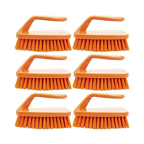 Image of SPARTA Scrub Brush with Iron Shaped Handle and Stiff Bristles, Heavy Duty Scrubber Brush for Kitchen, Bathroom, Shower, Tile, Sink, Carpet and Bakepans, Polypropylene, 6 Inches, Orange, (Pack of 6)