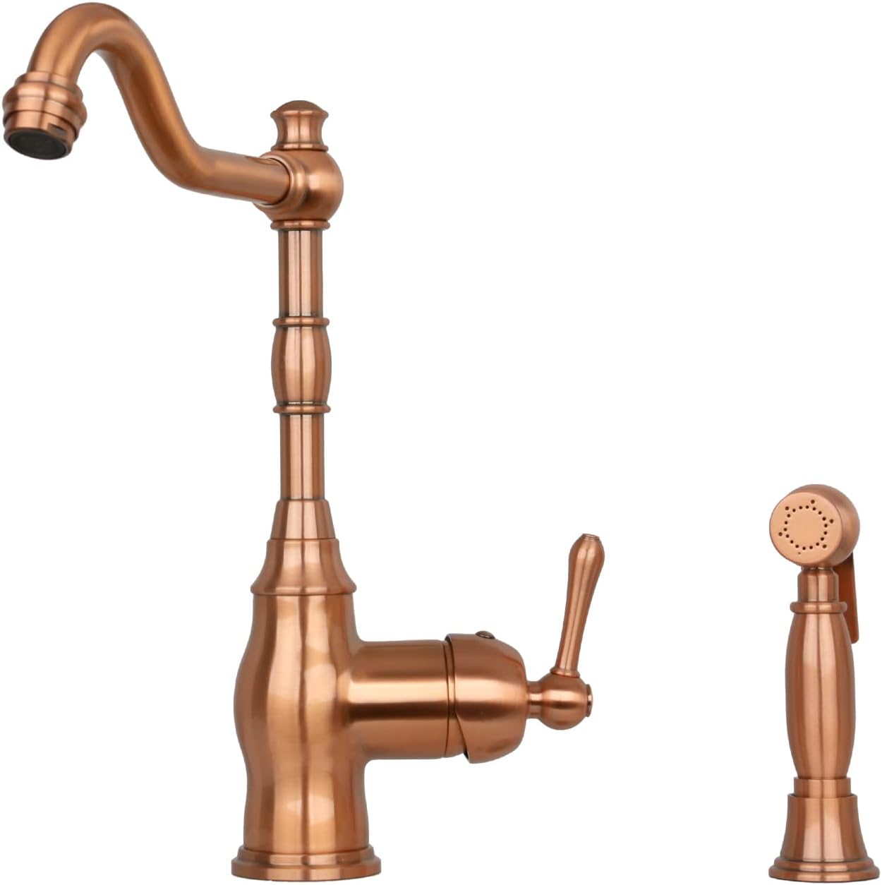 8-3/8 Inch High Arc One-Handles Bridge Copper Kitchen Faucet with Side Spray Copper- Including 5Years Warranty