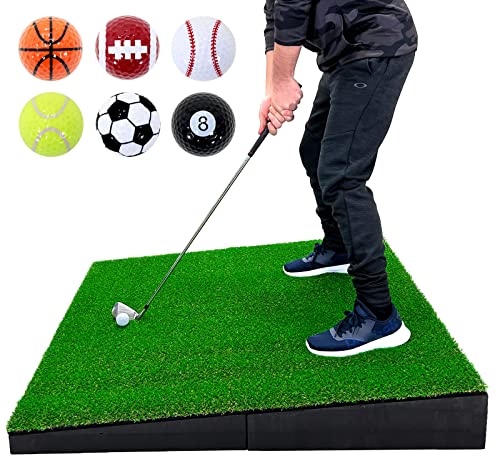 GolfStyle 傾斜 ゴルフマット 120×120cm PGAプロと共同開発 特許取得 ゴルフ 練習 マット 大型 斜面 アプローチ ショット 練習用 屋外用 人工芝 フェアウェイ芝 20mm ゴルフボール 専用バッグ付き Gボールセット