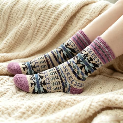 Image of Wool Socks for Women, Cozy Thermal Fall Winter Hiking Alpaca Warm Think Knit Comfy Crew Calf Socks