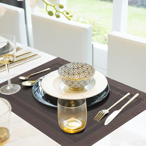 Image of Aofmee Placemats Set of 6, Washable PVC Place Mats, Heat Resistant Non-Slip Table Mats, Woven Vinyl Plastic Placemats for Dining Table Decor, Stain Resistant Kitchen Table Placemats, Easy to Clean