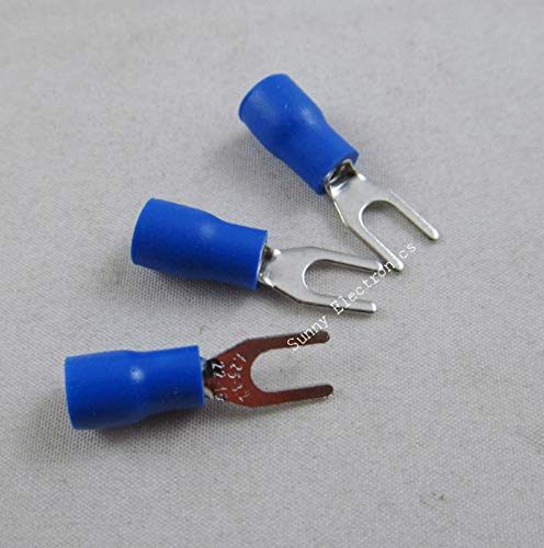 Davitu wholesale 1000x Crimp Spade Wire Connector,16~14AWG, 4, 27AMP, Blue, Fork Terminal Spade Crimp