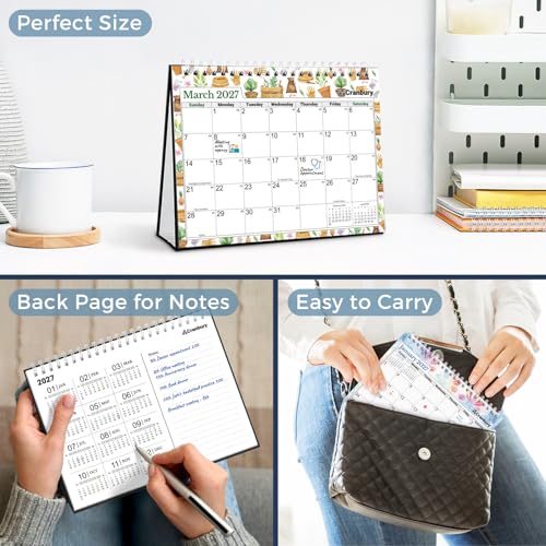 Image of CRANBURY Small Desk Calendar 2026-2027 Standing Flip, 8 inch x 6 inch, July 2026 to Dec 2027, Desktop Calendar with Stickers, Academic Year, Personal Desk Planner for School & Office
