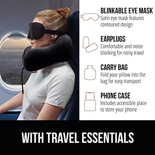 Gorilla Grip Memory Foam Travel Neck Pillow, Head Support On Airplanes, Soft Velvet, Cooling Mesh, Blinkable Eye Mask, Supportive Car Traveling, Sleeping On Long Flight, Airplane Pillows, Black #TOP5