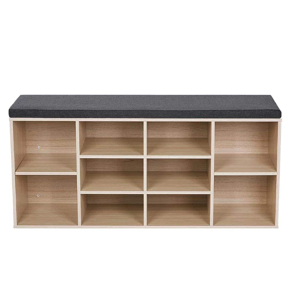 BAKAJI Panca Scaffale Scarpiera Portascarpe Casa Multiuso 10 Ripiani in Legno Melaminico Libreria Panchina con Cuscino in Eco Pelle Dimensione 104 x 29,5 x 49 cm (Beige)