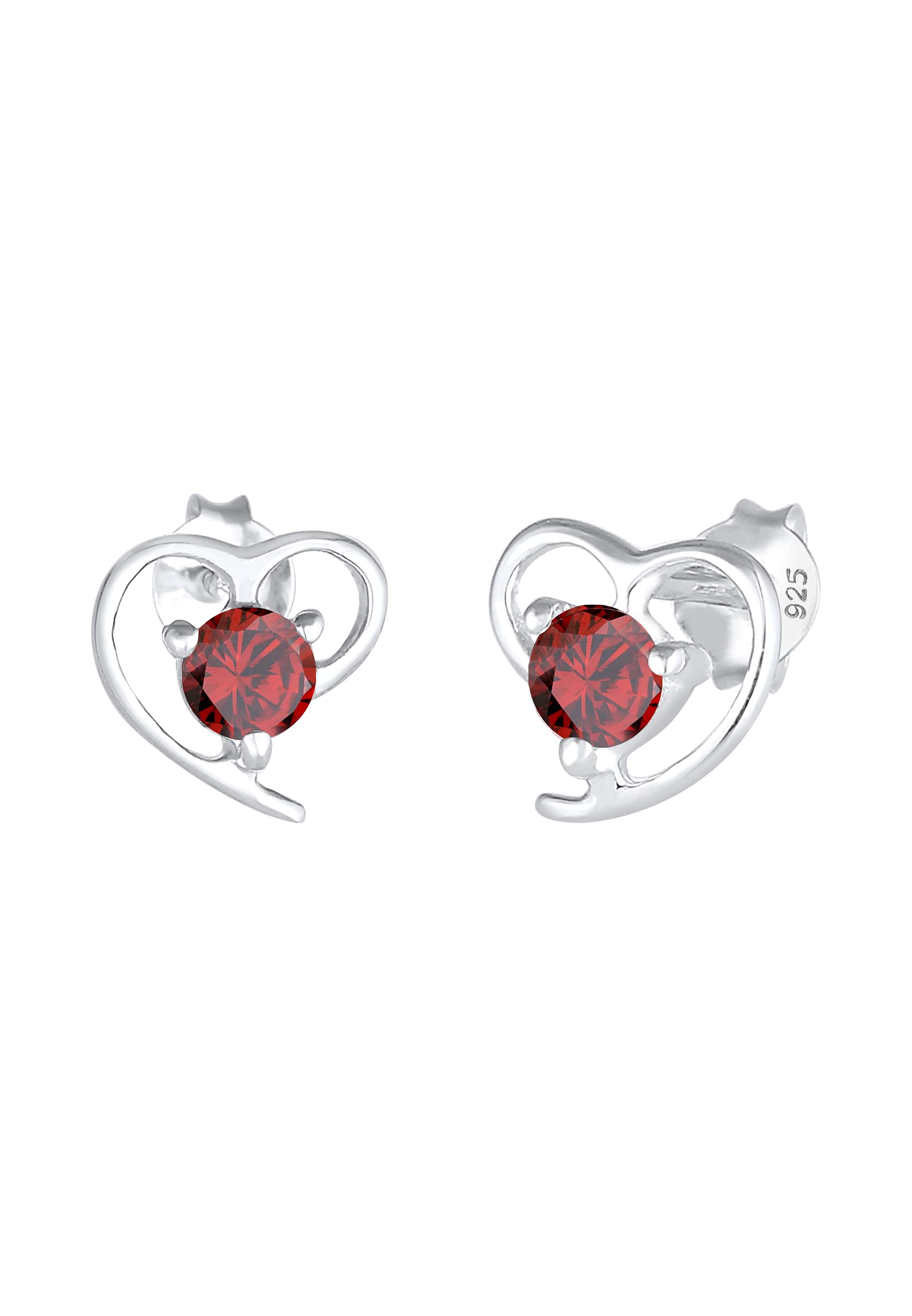 Elli Women's 925 Sterling Silver Red Xilion Cut Heart Zirconia Stud Earrings