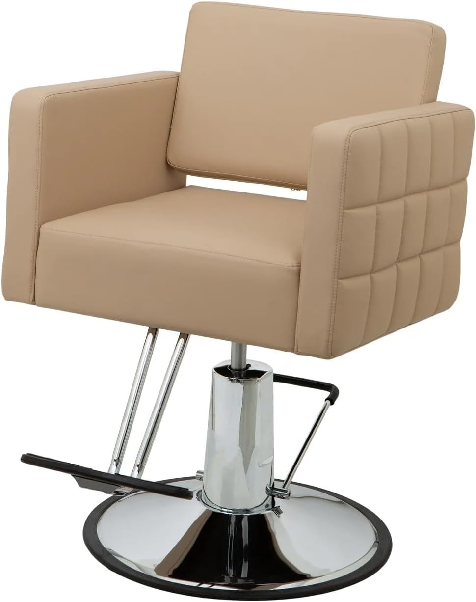 Buy-Rite Icon Styling Chair for Professional Salons & Barbers, Wide Quilted Seat, Durable Steel Frame, One-Piece Foam Cushion, Adjustable Hydraulic Pump, Easy-to-Clean Design, YLG-192 (Sand)