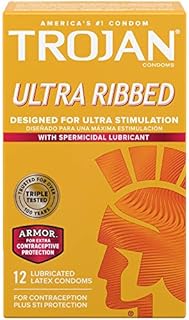 TROJAN Stimulations Ultra Ribbed Spermicidal Condoms, 12 Count