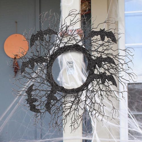 Couronne noire d'Halloween en branches pour fenêtres et murs de salon - 4