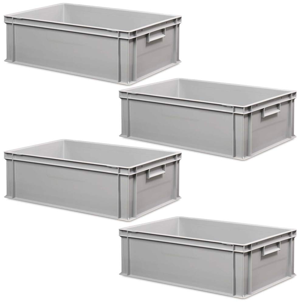 BRB 4 Eurobehälter mit 2 Griffleisten, LxBxH 600x400x220 mm, Inhalt 45 Liter, grau