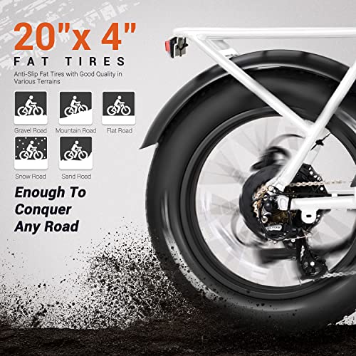 ADDMOTOR M-81 Electric Bike for Adults, 105 Miles, 48V 20AH Removable Samsung Battery UL Certified, 750W Long-Tail Cargo Electric Bicycle, 20"x4" Fat Tire Ebike, 7 Speeds, Suspension Fork (White)
