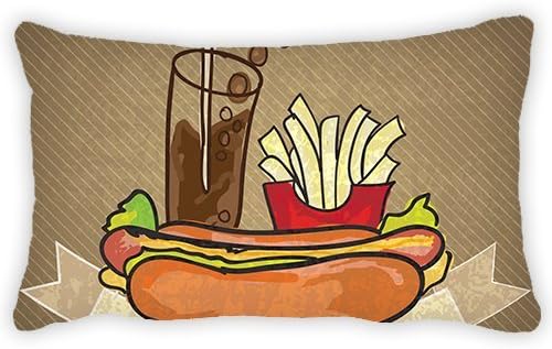 Polyester Pillow Cover Food Themed Cartoon Hot Dog and French Fries Bolster Throw Lumbar Pillow Case Cushion Cover for Couch Sofa Home Decorative 12x18 Inches