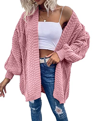 Image of Dyexces Womens Oversized Cable Knit Long Sleeve Lantern Cardigan Sweaters