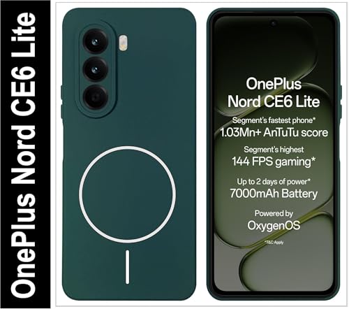Image of Silicone Back Cover Case for OnePlus Nord CE6 Lite | Soft Micro-Fibre Lining Inside | Magsafe Print On Back Side Camera Protection Bump | Shockproof Case for (Green)