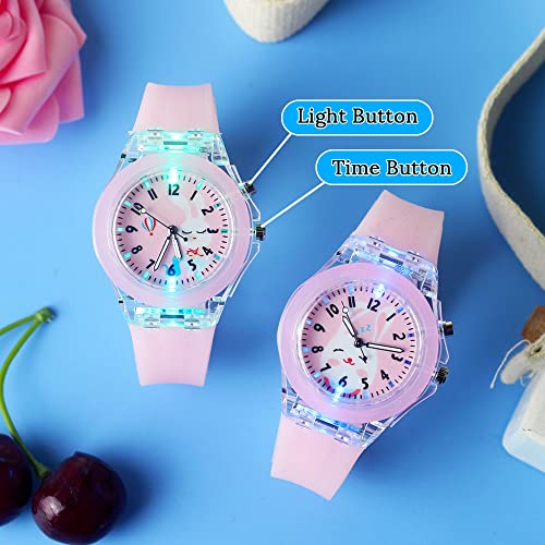 Reloj de niña Conejo de dibujos animados Relojes con luz de flash para niñas Correa de silicona Caballo lindo Dinosaurio Relojes para niños con reloj de luz Relojes para niñas (Color : Blue Monkey)