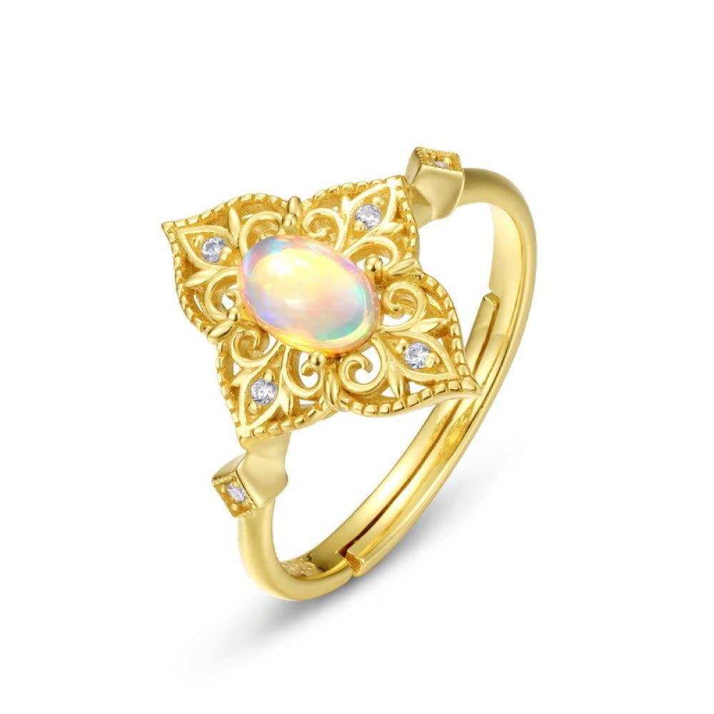 Anello In Argento Sterling 925,Anelli Rotondi Regolabili Per Donna Opale Ovale Argento Sterling 925 Zircone Floreale Retrò Placcato Oro 7 Chakra Fedi Nuziali Promettono Anelli Per Ragazze Signore
