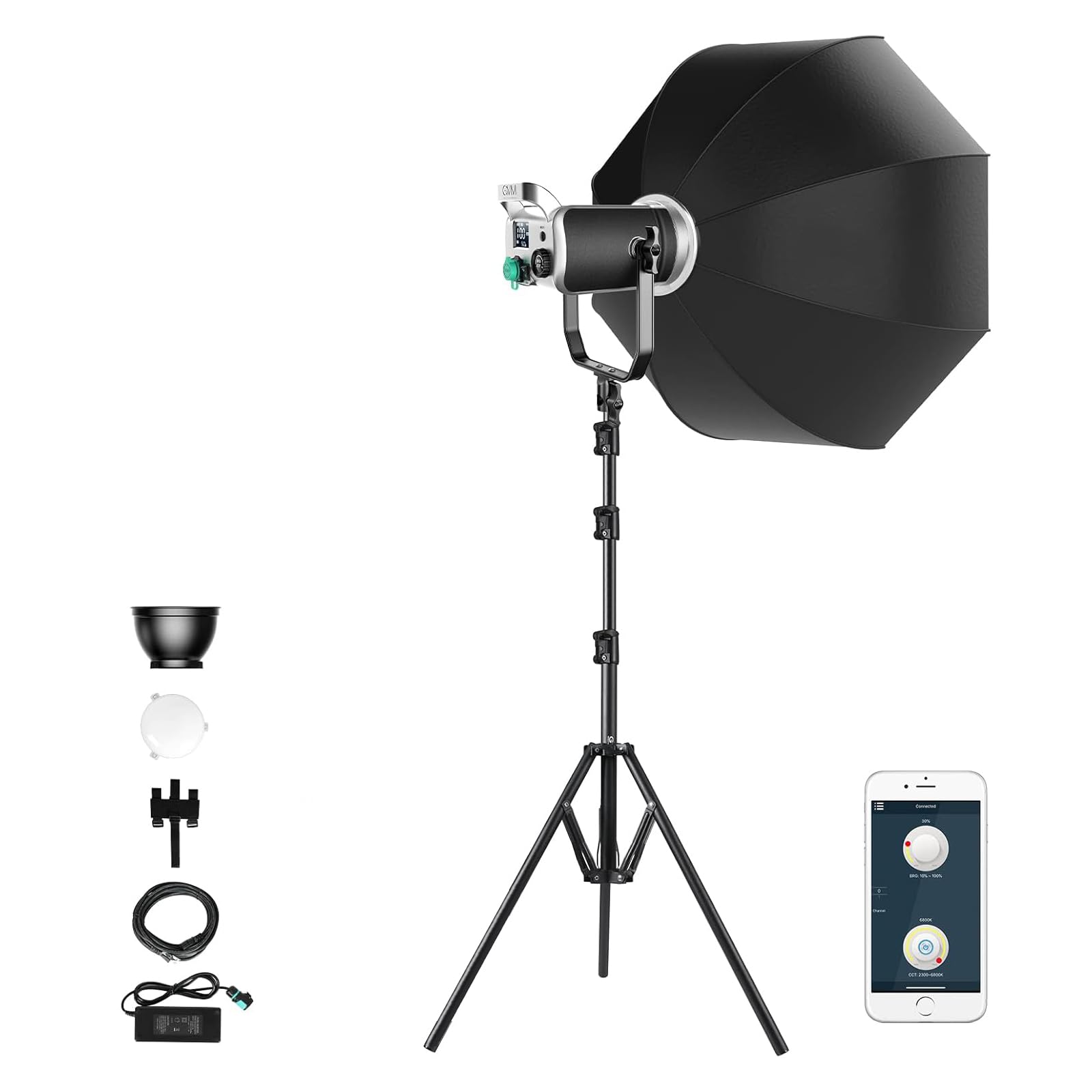 GVM 300W Videoleuchte Mit Softbox, CRI97 Dimmbare 2700K-7500K Studiolicht, LED-Fotografie Dauerlicht Mit Bowens, Videobeleuchtung für Studio, Fotografie, YouTube, Fimlicht