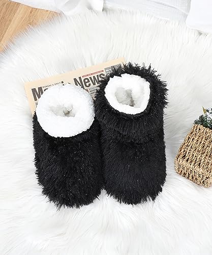 Image of DICUIRD Slipper Socks for Women,Fuzzy House Indoor Boots Slippers with Soft Soles,Warm Cozy Fluffy Sherpa Lined Booties Socks with Non Slip Bottom