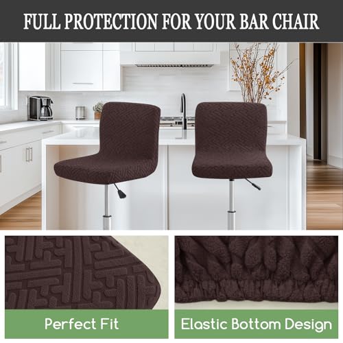 Image of FUANGUI Bar Stool Covers with Backs, 2 Pack Stretch Bar Stool Chair Covers, Knitted Jacquard Bar Stool Covers,Washable Bar Chair Covers Swivel Barstool Slipcovers (Knitted Coffee 01)