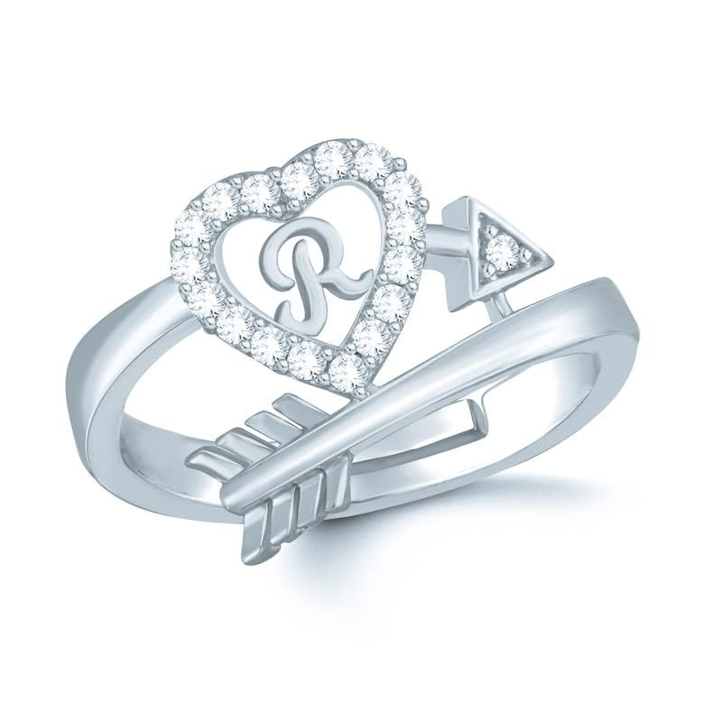 FOREVER BLINGS Jewellery Valentine Latest American Diamond Adjustable Love Heart Silver Initial Letter Name Alphabet B Rings for Women Girls Girlfriend Men Boys Couples Lovers Design B Ring_11