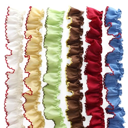 Multicolour Ruffle Trim 1.2inch x6 Yards Pleated Lace Ribbon for Sewing Crafts Clothing Wedding Decor Ruffle Edge Trim for Apparel Home Decoration AIETSYEI
