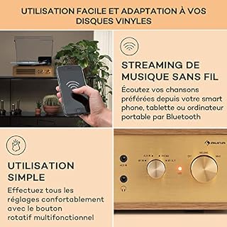 Auna Platine Vinyle Bluetooth, Tourne Disque Vinyle avec Haut Parleur, Tourne-disques Audio Vinyle 33 Tours, Chaine HiFi… – Image 4