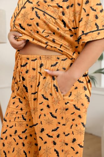 Image of Vozanet Women's Plus Size Pajamas Button Down Shirt and Pants Soft Lounge Sets Bride Nighty Bottom with Pockets 1x to 5x