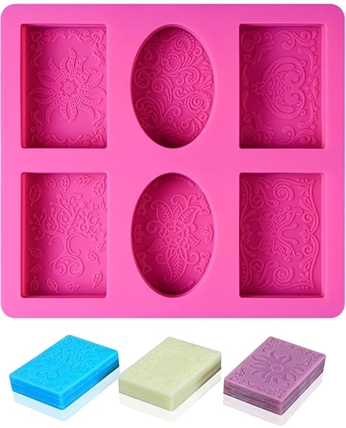 6 Pattern Cavity Silicone Soap Moulds for 80gm, Round & Rectangle Soap Mould Silicon Soap Moulds for Soap Making (Random Colour) (Set of 1) (Multicolor)-image-11