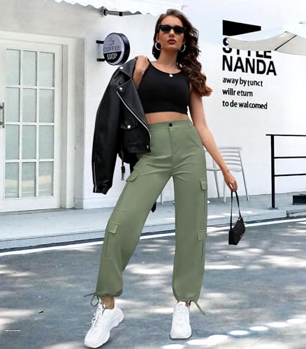 Women High Waisted Cargo Pants Y2K Trousers Wide Leg Casual Pants with 8 Pockets4