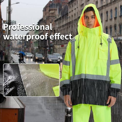 SRsafety High Visibility Rain Gear, Class 3 High Visibility Work Rain Gear for Men, Construction Rain Suits