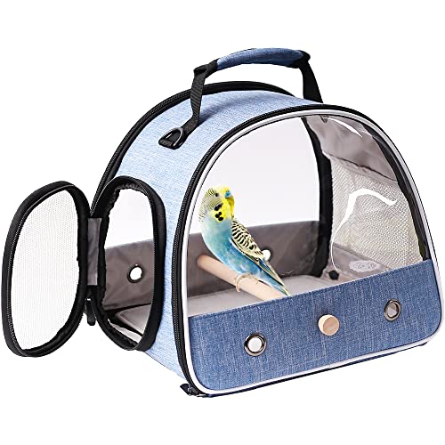 Small Bird Travel Carrier, Portable Bird Travel Carrier for Parakeet, Parrot, Budgie, Guinea Pig, Bearded Dragon Reptile Carrier for Hiking Vet Visit Bicycle Ride (Blue)