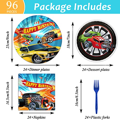 Tevxj 96 Pcs Racing Car Tableware Set Hot Car Party Supplies Happy Birthday Dinnerware Disposable Racing Car Birthday Plates Napkins Party Decorations For Kids Boys Birthday Party Favor For 24 Guests #TOP1