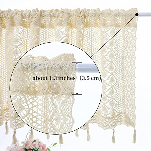 Sfj-Ca Macrame Valance For Window Cotton Crochet Kitchen Curtain With Tassels 59" X 12" Rod Pocket Cafe Net 1 Panel #TOP4