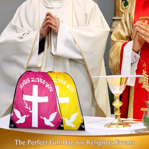 50 Pack Jesus Loves You Drawstring Backpack, 10 Bulk Easter Church s Christian Religious Bag Polyester Backpack, Bible Verse Party for FAVORS for Bible School, Easter Bags4