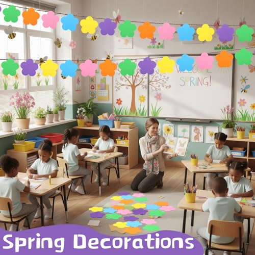 Image of Ireer 48 Pcs Large Foam Flower Cutouts 6 Inch Colorful Bulletin Board Decor Flower Shape Cutouts DIY Craft Set for Spring Classroom Craft Project Party Supplies Chalkboard Wall Decor
