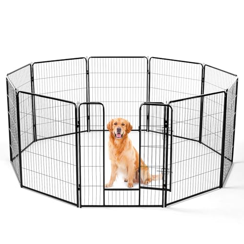 Sweetcrispy Dog Playpen, Indoor Metal 40 Inch 8 Panels Foldable Portable Pet Fence with Door, Outdoor Small Medium Large Dog Puppy Exercise Play Pen for RV Camping, Trips, Play Yard