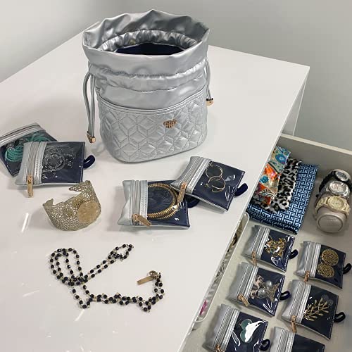 Ultra Jewelry Case – Travel Jewelry Organizer Convertible to an Evening Bag with 10 Clear Removable Pouches, 2 Snap Side Pockets & Drawstring Closure – Featured in Oprah’s Favorite Things (Silver)3